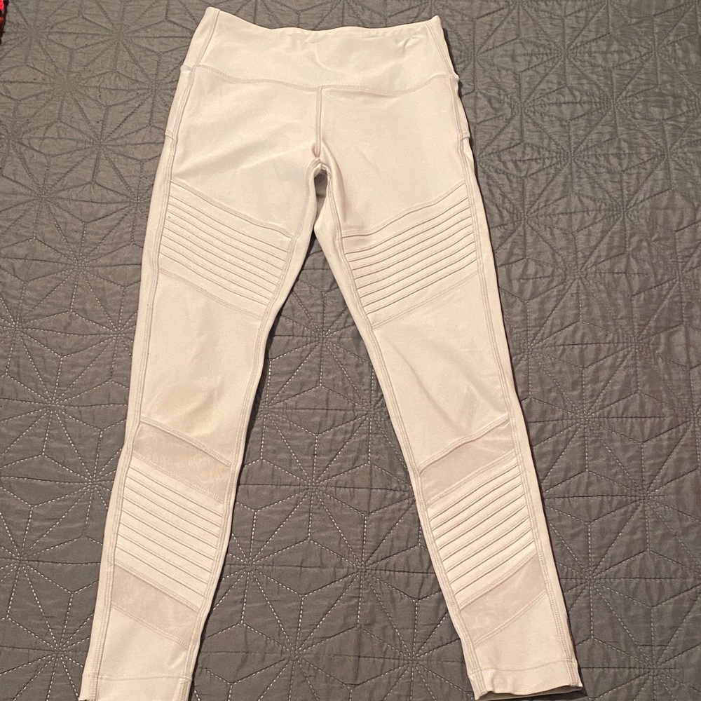 Light Grey Ribbed Panel Performance Leggings Xs M… - image 1